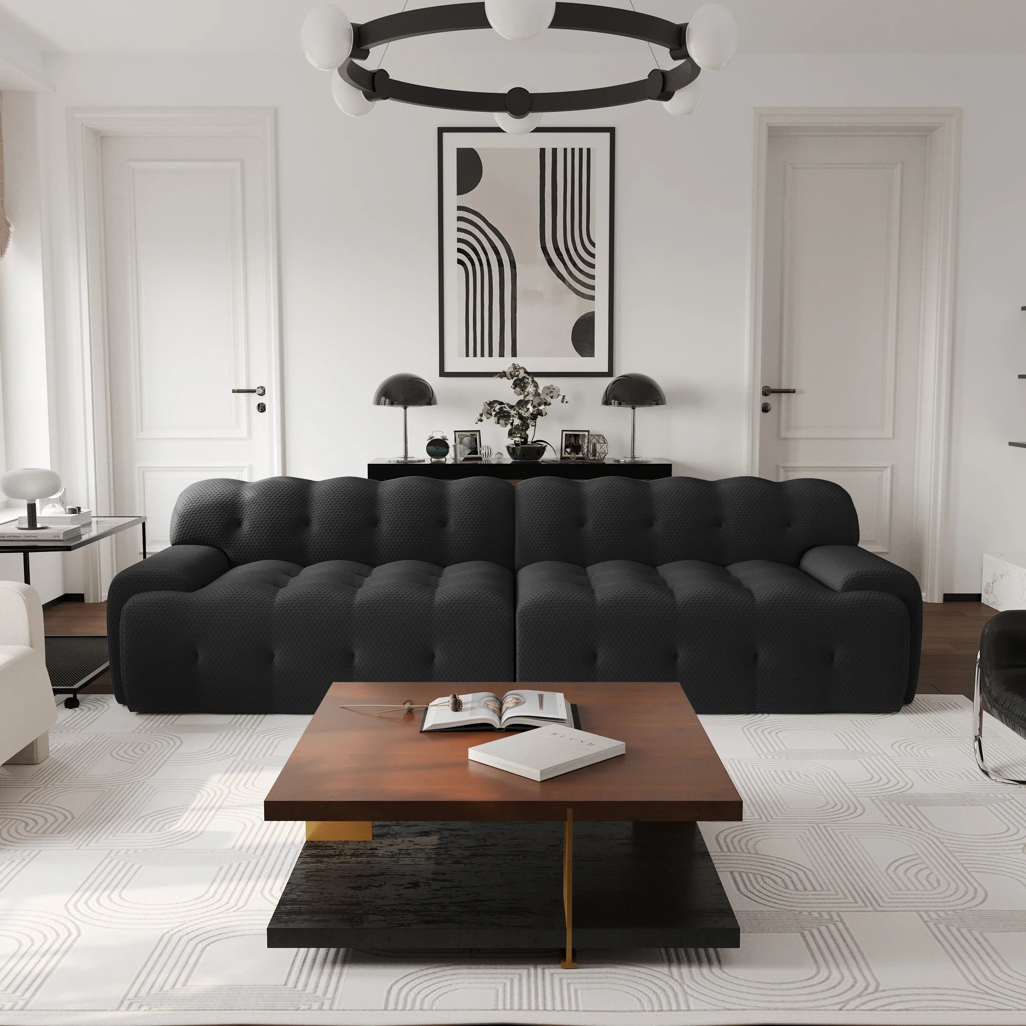 Comfy Cloud 102.4inch Oversized Modular Sectional Sofa 3D Mesh Fabric Curved Loveseat for Living Room - No Assembly Required