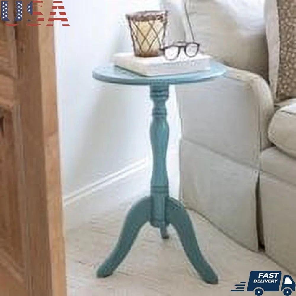 Chic Round Accent Table Compact Pedestal Design Vibrant Turquoise Finish MDF Furniture Small Space Decorative Use Indoor