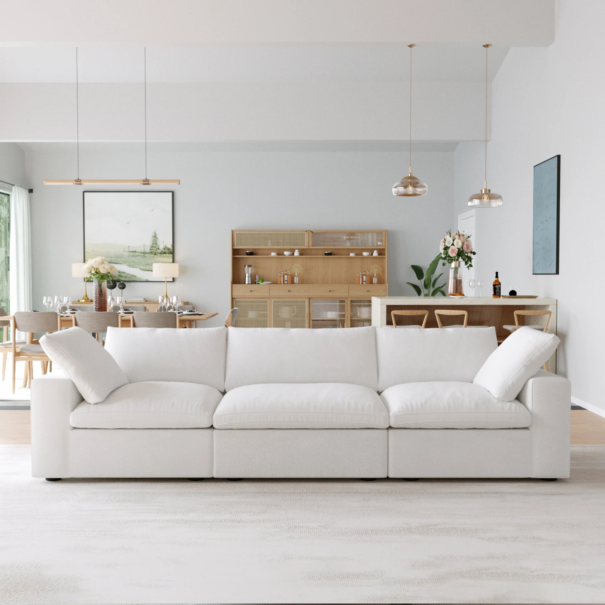 120.45'' Cloud Modular Sectional Sofa Minimalist 3-Seats Sofa Couch Convertible Couch Deep Seat Couches for Living Room Sofa Sets