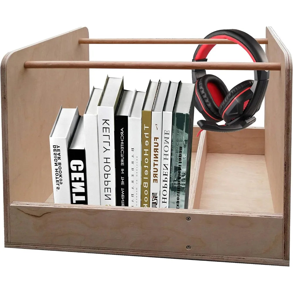 FixtureDisplays® Wooden Storage Case Audio Carrier Book Rack CD Holder Supplies Organizer, Natural Finish 18537