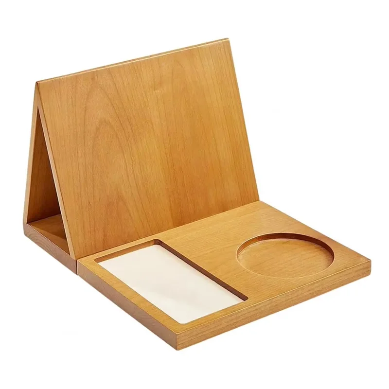 VOFUN-Wooden Book Holder Wooden Triangular Book Holder Tabletop Coffee Tea Stand For Book Lovers Bedroom Table Decor