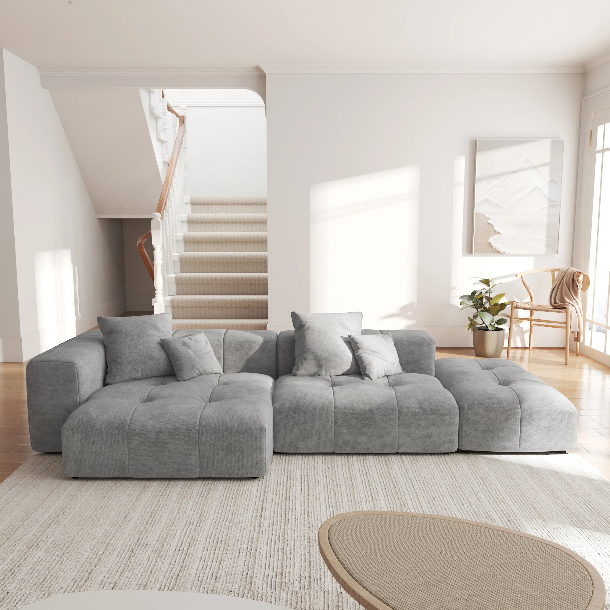 Sdorens Modular Sectional Sofa with Ottoman 119'' Cloud Couch Linen Deep Seat with Pillows Convertible Sofas for Living Room