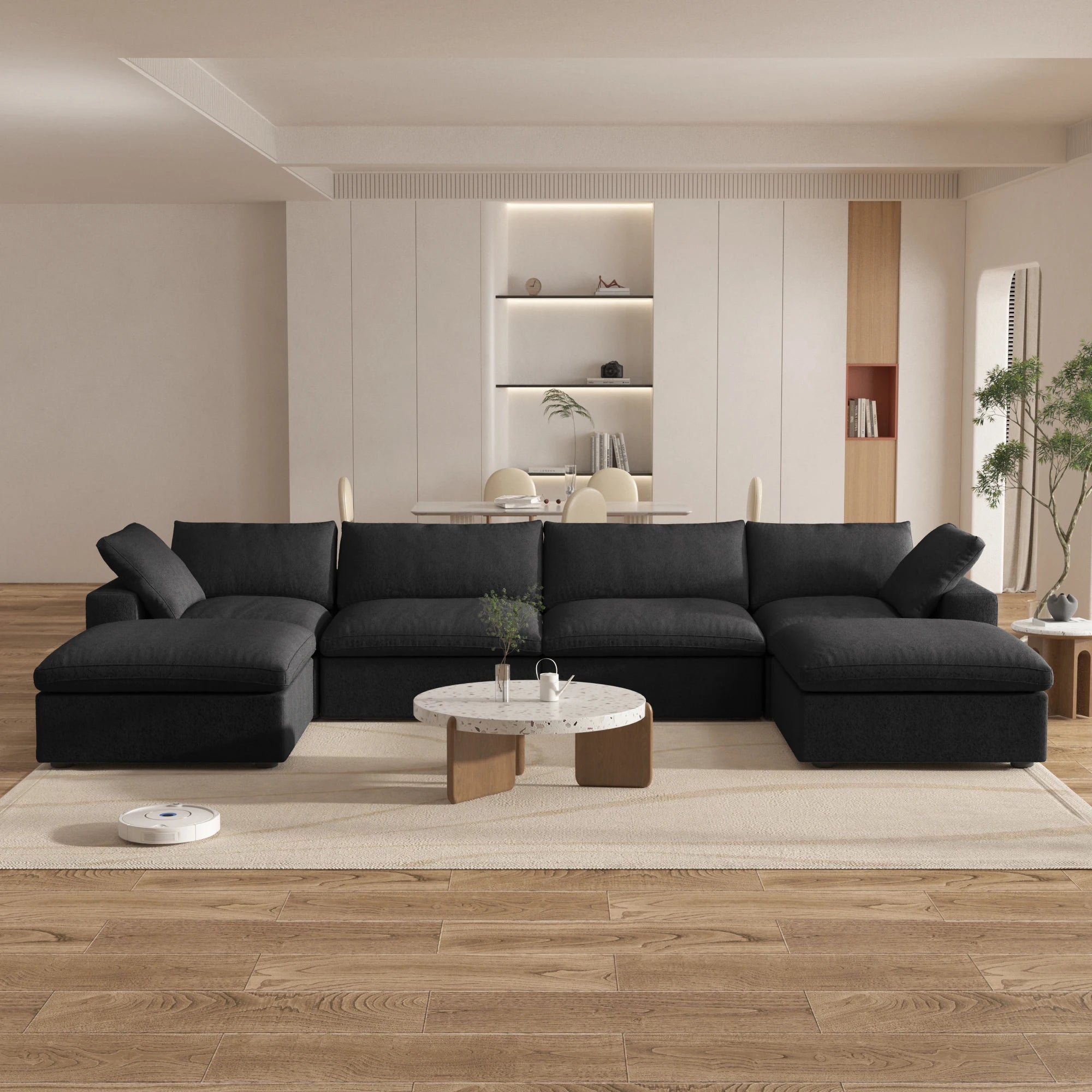 Cloud Modular Sectional Sofa with 2 Storage Ottomans 160.6'' Down Filled Comfort U Shaped Sofa Minimalist Wide Deep Seat Couch